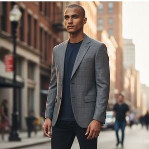 Vintage‎ Gianfranco Ruffini Mens 42R Grey Glen Plaid Blazer Sport Coat